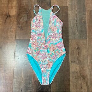 Sunsets Bond Plunge One Piece Swimsuit Multicolor Floral L